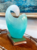Ombré Ocean Turquoise Glass Wave Pate de Verre Vase by Daum, France