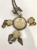 Vintage 1970s Antique Denmark Coins Silver Gold Toned Pendant Necklace Close Up of Back