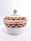 Antique English Gilt Gold Iron Red Decorated Covered Sugar Bowl Front