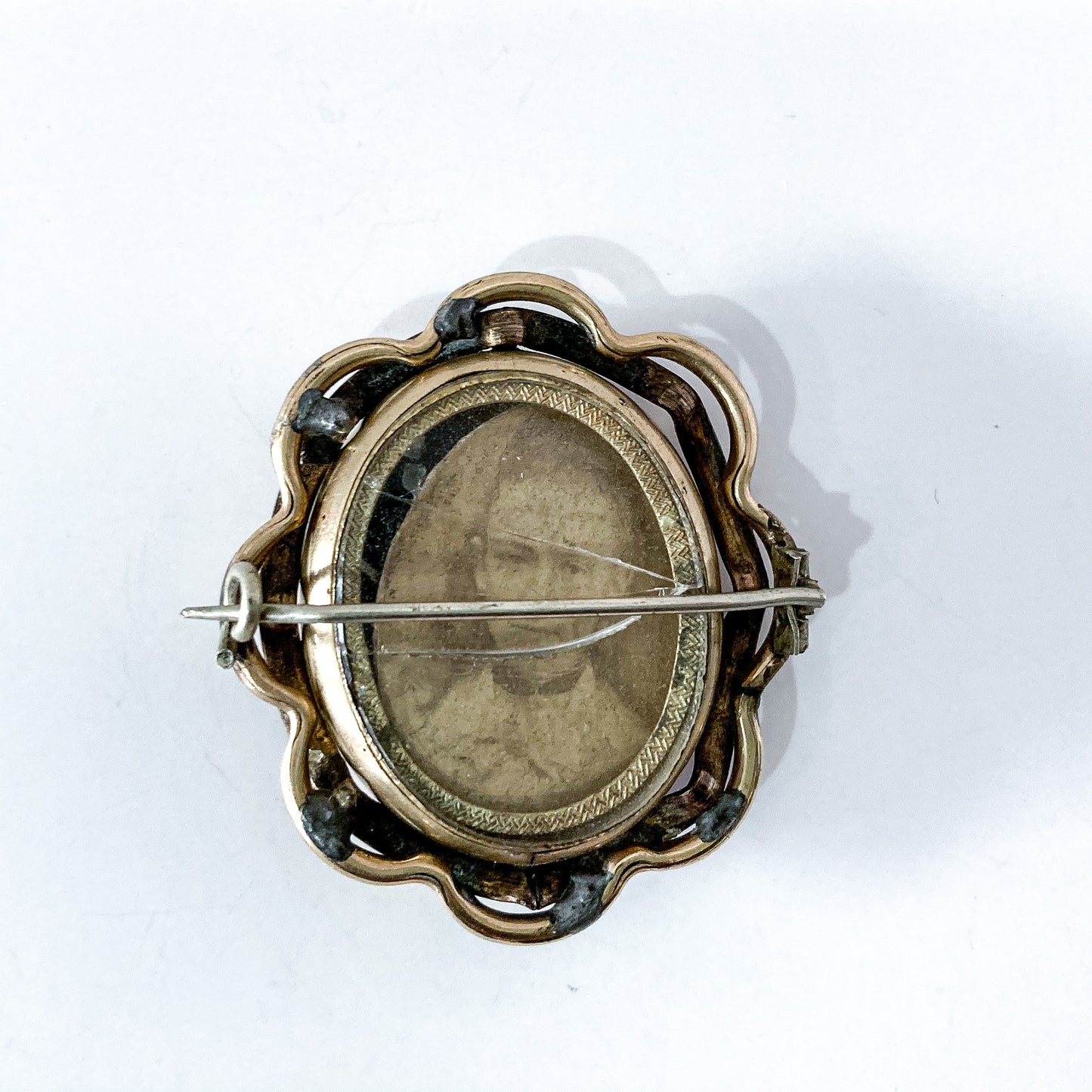 Antique Victorian Gold Filled Rotating Double Photo Mourning Brooch Pin