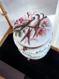 Antique 19th Century English Hand Tinted Swallow Apple Blossom Glass Ring Box