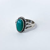 Vintage Scalloped Sterling Silver Aqua Agate Oval Stone Artsy Ring Slightly Angled