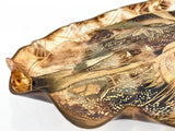 Antique Leaf Shape Gilt Crane Tortoise Shell Lacquer Dish Japanese Tray Detail Close Up
