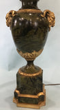 Vintage Louis XV Style Green Gold Ram's Head Marbleized Urn Table Lamp