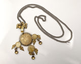 Vintage 1970s Antique Denmark Coins Silver Gold Toned Pendant Necklace Full