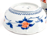 Pair of Antique Japanese Red Blue Imari Porcelain Bowls Meiji Period Side of Bowl