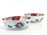 Pair of Antique Japanese Red Blue Imari Porcelain Bowls Meiji Period Side of Both