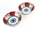 Pair of Antique Japanese Red Blue Imari Porcelain Bowls Meiji Period Overhead