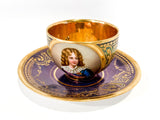 Antique Hand Painted Napoleon II King of Rome Portrait Porcelain Cobalt Gold Austrian Cup & Saucer Side 3