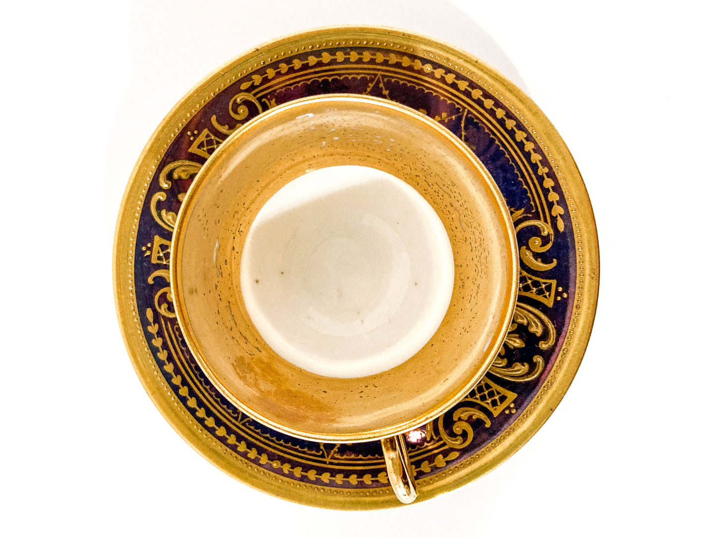 Antique Hand Painted Napoleon II King of Rome Portrait Porcelain Cobalt Gold Austrian Cup & Saucer Top