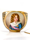 Antique Hand Painted Napoleon II King of Rome Portrait Porcelain Cobalt Gold Austrian Cup & Saucer Portrait Close Up
