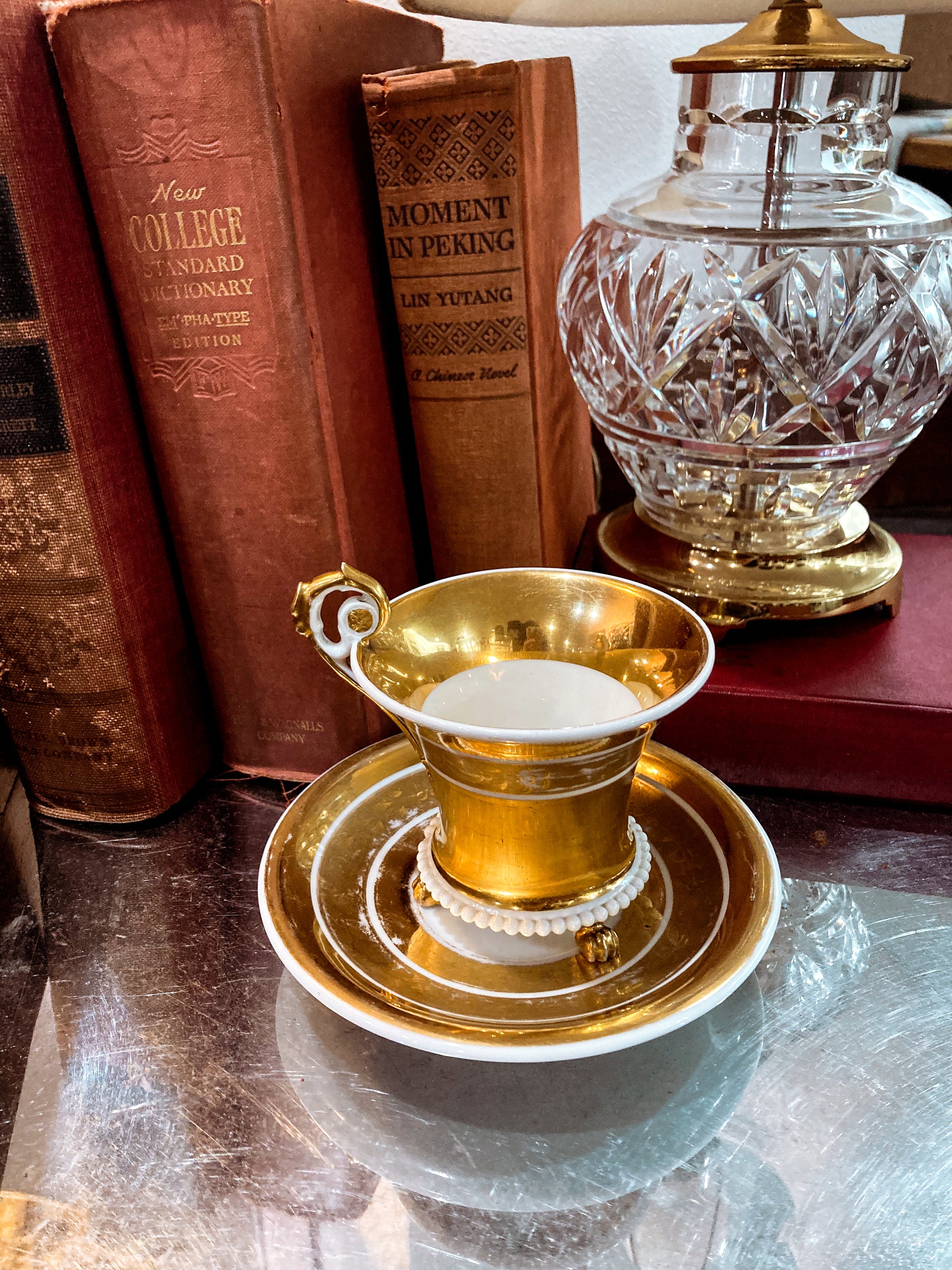 Antique Regal Golden Claw Foot Gilded Porcelain Cup & Saucer Set 3