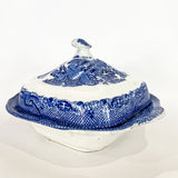 Antique Warranted Staffordshire Blue Willow Covered Porcelain Vegetable Bowl Side 2