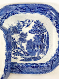 Antique Warranted Staffordshire Blue Willow Covered Porcelain Vegetable Bowl Dish Close Up Inside