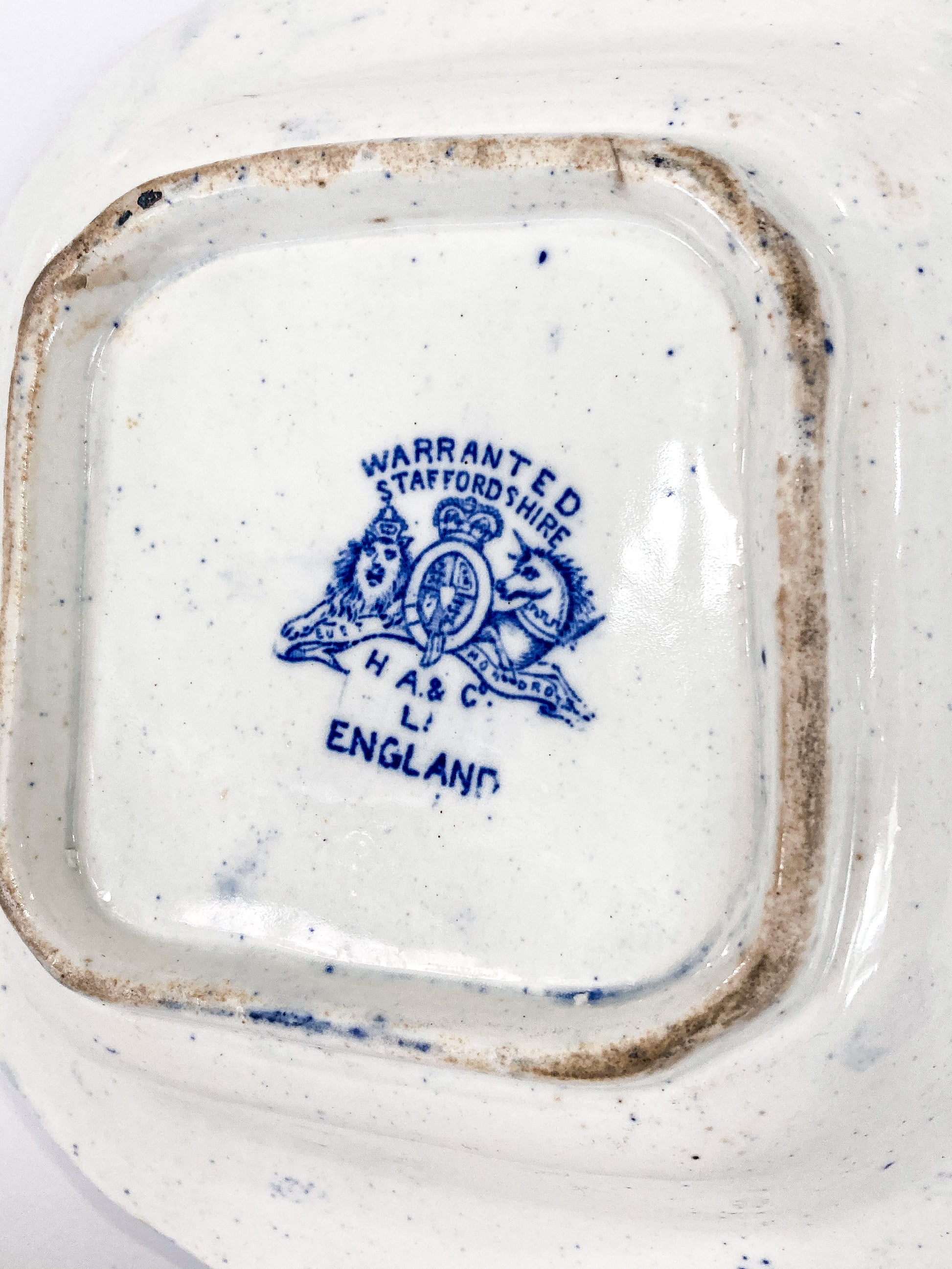 Antique Warranted Staffordshire Blue Willow Covered Porcelain Vegetable Bowl Logo Marking