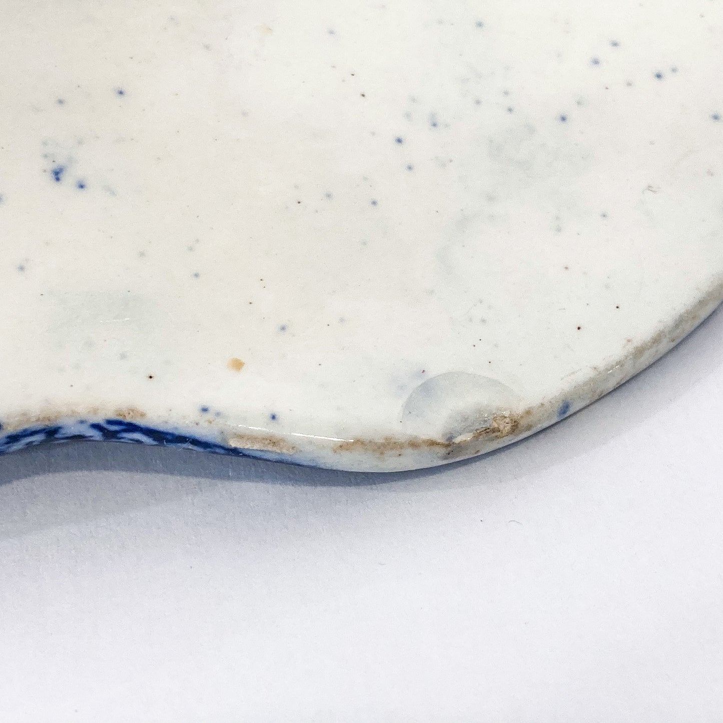 Antique Warranted Staffordshire Blue Willow Covered Porcelain Vegetable Bowl Chip Handle Underside