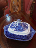 Antique Warranted Staffordshire Blue Willow Covered Porcelain Vegetable Bowl