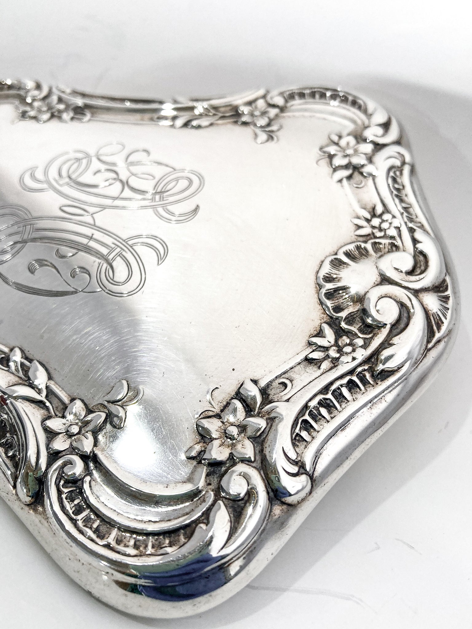 Vintage Silver Plated Glamorous Monogram Floral Vanity Hand Mirror –  Mitchell Sotka
