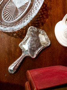 Vintage Silver Plated Glamorous Monogram Floral Vanity Hand Mirror