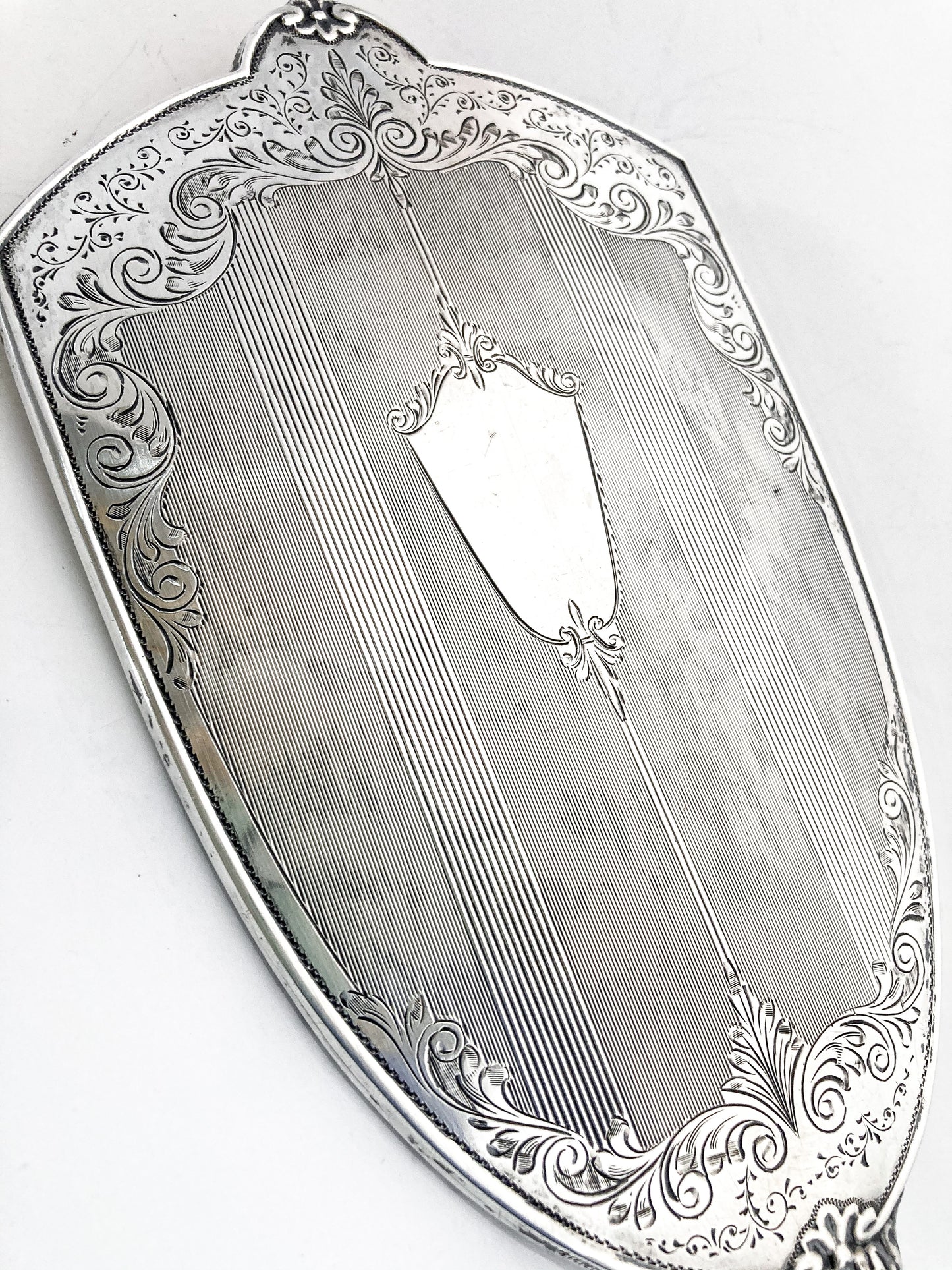 Vintage Haddon Hall Sterling Silver Glamorous Vanity Hand Mirror Close Up Back