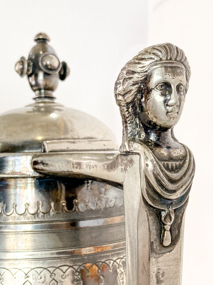 Beautiful Antique C1870 Silver Plated Cold Water Meriden Tankard Pitcher Close Up Portrait