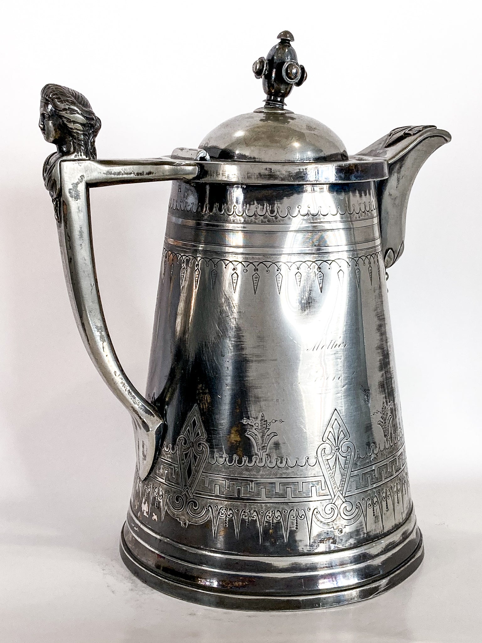 Beautiful Antique C1870 Silver Plated Cold Water Meriden Tankard Pitcher Side 3