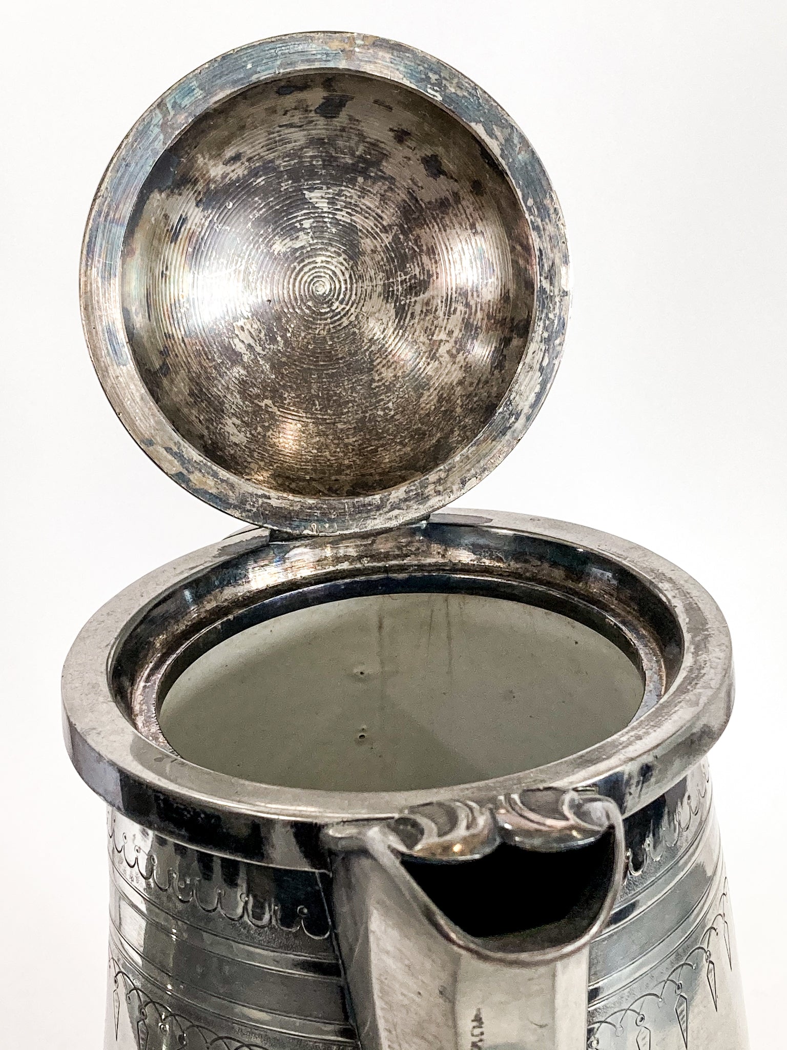 Beautiful Antique C1870 Silver Plated Cold Water Meriden Tankard Pitcher Lid Open