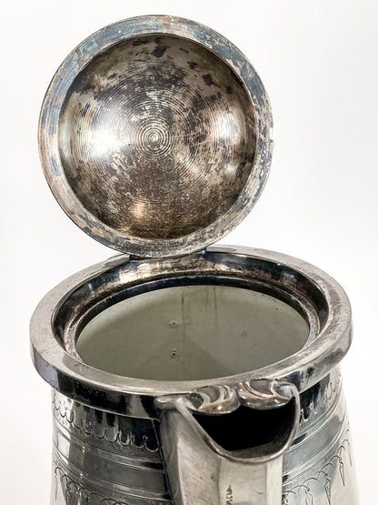 Beautiful Antique C1870 Silver Plated Cold Water Meriden Tankard Pitcher Lid Open