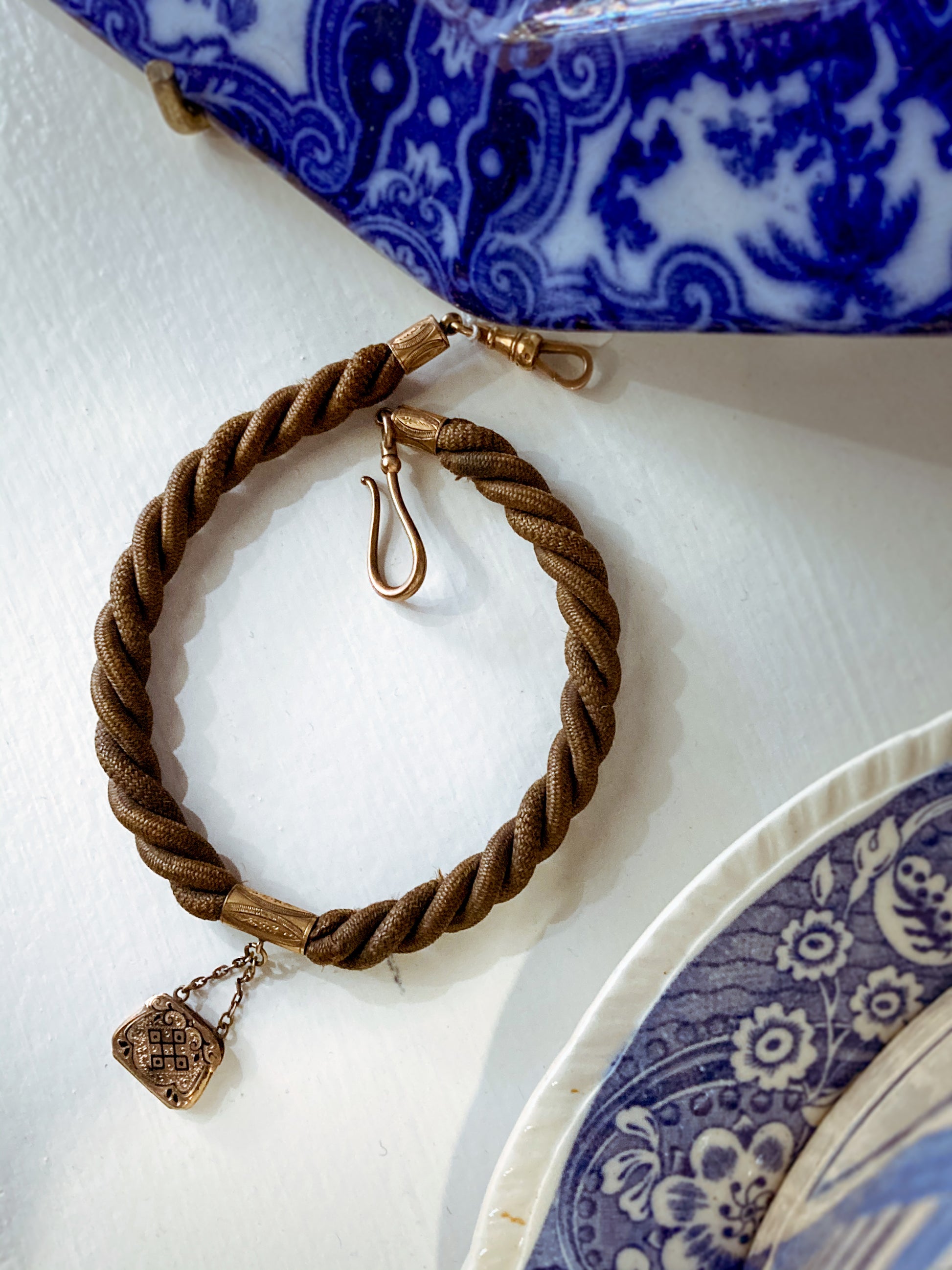 Antique Gold Filled Victorian Hair Braided Mourning Watch Chain