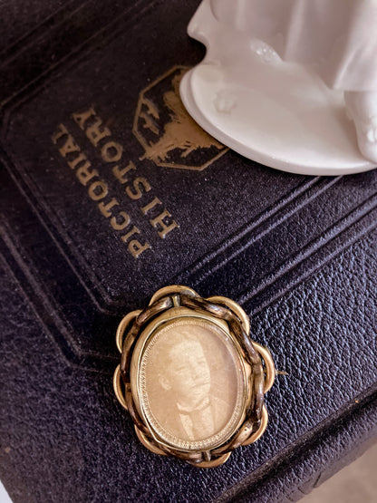 Antique Victorian Gold Filled Rotating Double Photo Mourning Brooch Pin