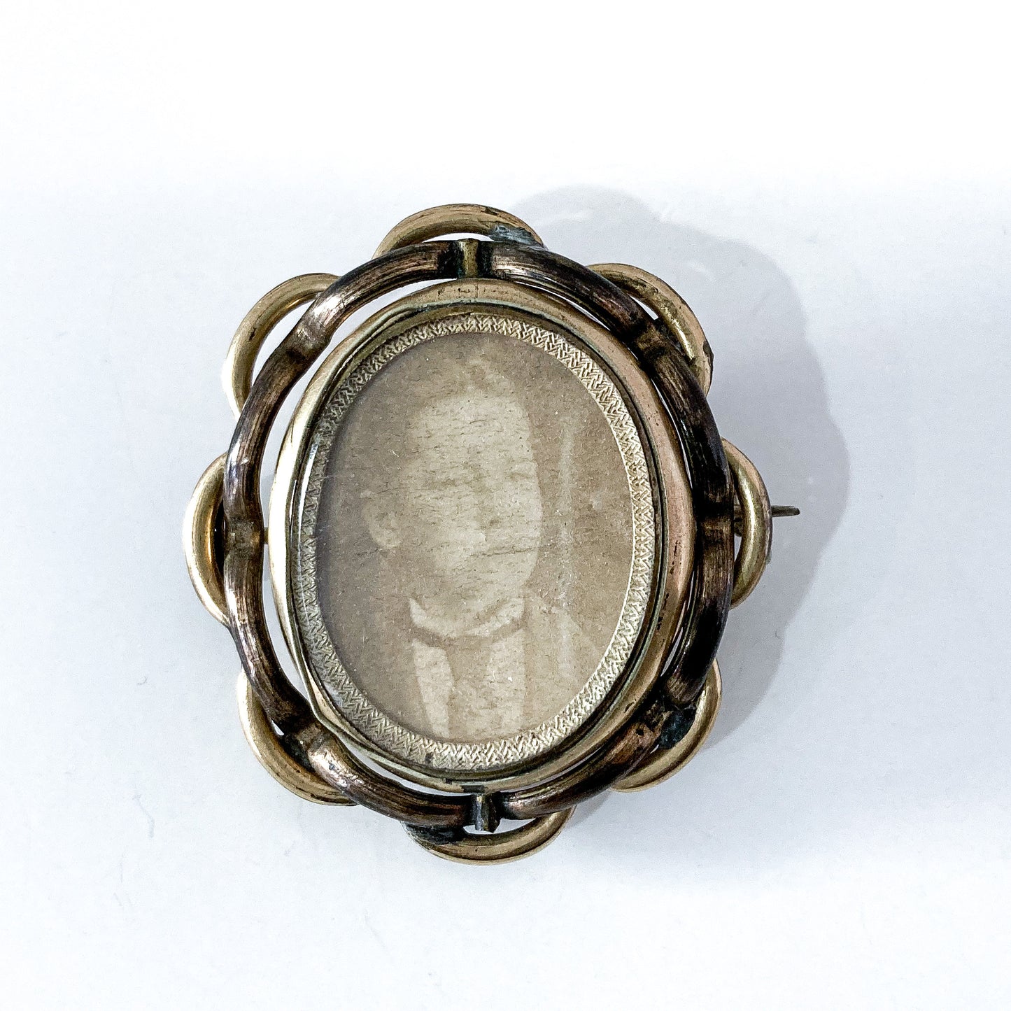 Antique Victorian Gold Filled Rotating Double Photo Mourning Brooch Pin
