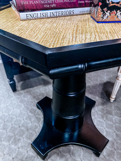 New Madcap Cottage Everglades Black Hexagon Natural Woven Grass Top Accent Side Table Corner Detail