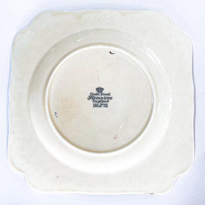 Set of Ten Vintage Crown Ducal Fruit and Flower Motif Square Florentine Dessert Salad Plates Back