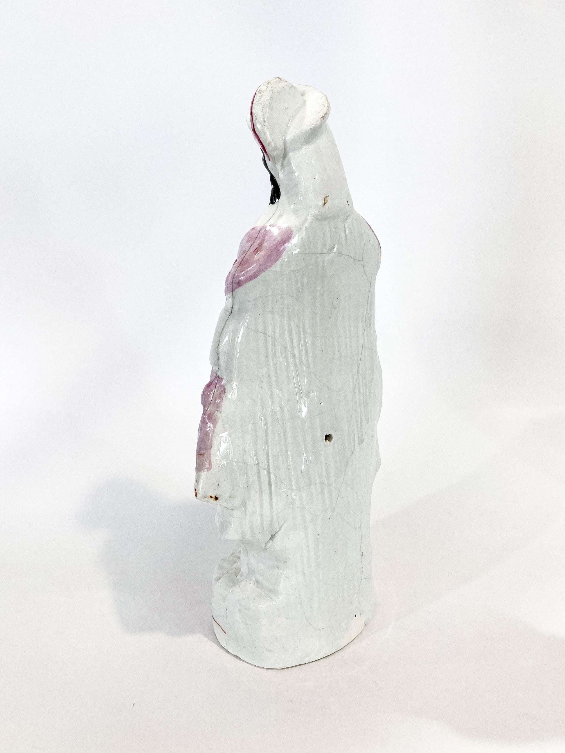 Antique 19th Century Staffordshire Lady Holding Parrot Porcelain Figure Sculpture Side 3
