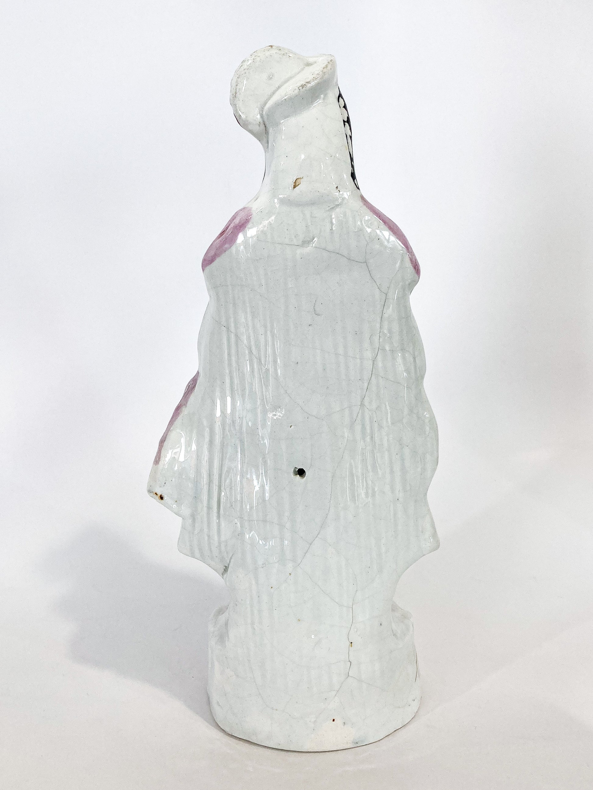 Antique 19th Century Staffordshire Lady Holding Parrot Porcelain Figure Sculpture Back