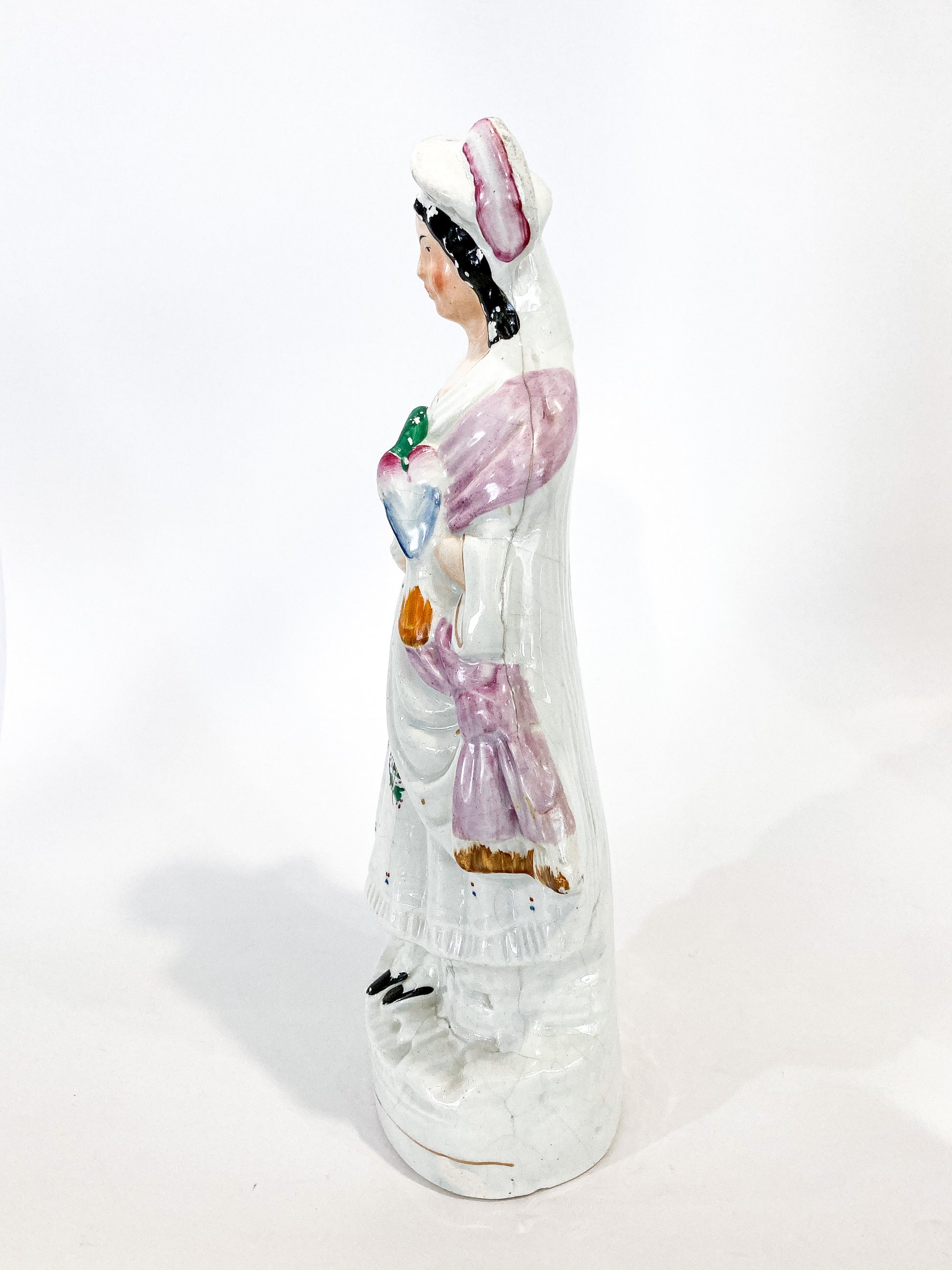 Antique 19th Century Staffordshire Lady Holding Parrot Porcelain Figure Sculpture Side 2