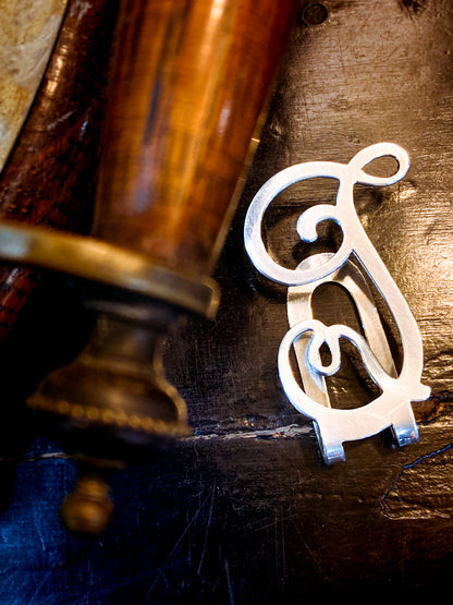 Vintage Sterling Silver Filigree Cursive Letter Napkin Money Paper Clip