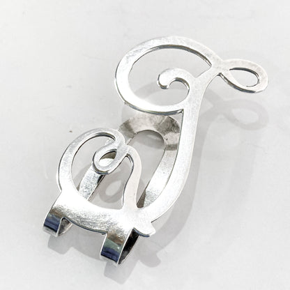 Vintage Sterling Silver Filigree Cursive Letter Napkin Money Paper Clip