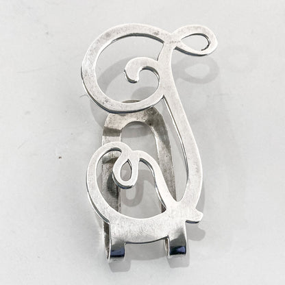 Vintage Sterling Silver Filigree Cursive Letter Napkin Money Paper Clip