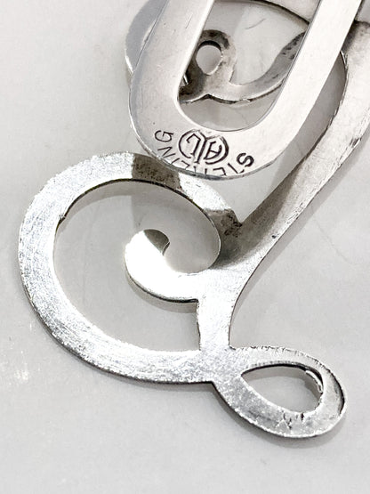 Vintage Sterling Silver Filigree Cursive Letter Napkin Money Paper Clip
