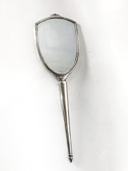 Vintage Engraved Sterling Silver Haddon Hall Elongated Vanity Hand Mirror Front