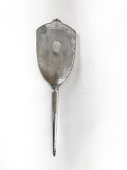 VVintage Engraved Sterling Silver Haddon Hall Elongated Vanity Hand Mirror Back