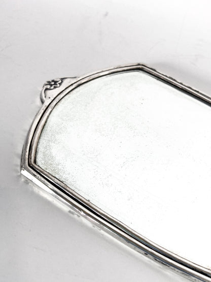 Vintage Engraved Sterling Silver Haddon Hall Elongated Vanity Hand Mirror Close Up