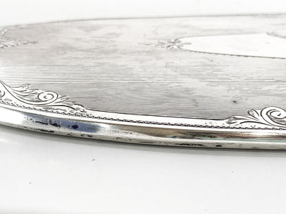 Vintage Engraved Sterling Silver Haddon Hall Elongated Vanity Hand Mirror Side 1