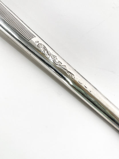 Vintage Engraved Sterling Silver Haddon Hall Elongated Vanity Hand Mirror Handle Close Up