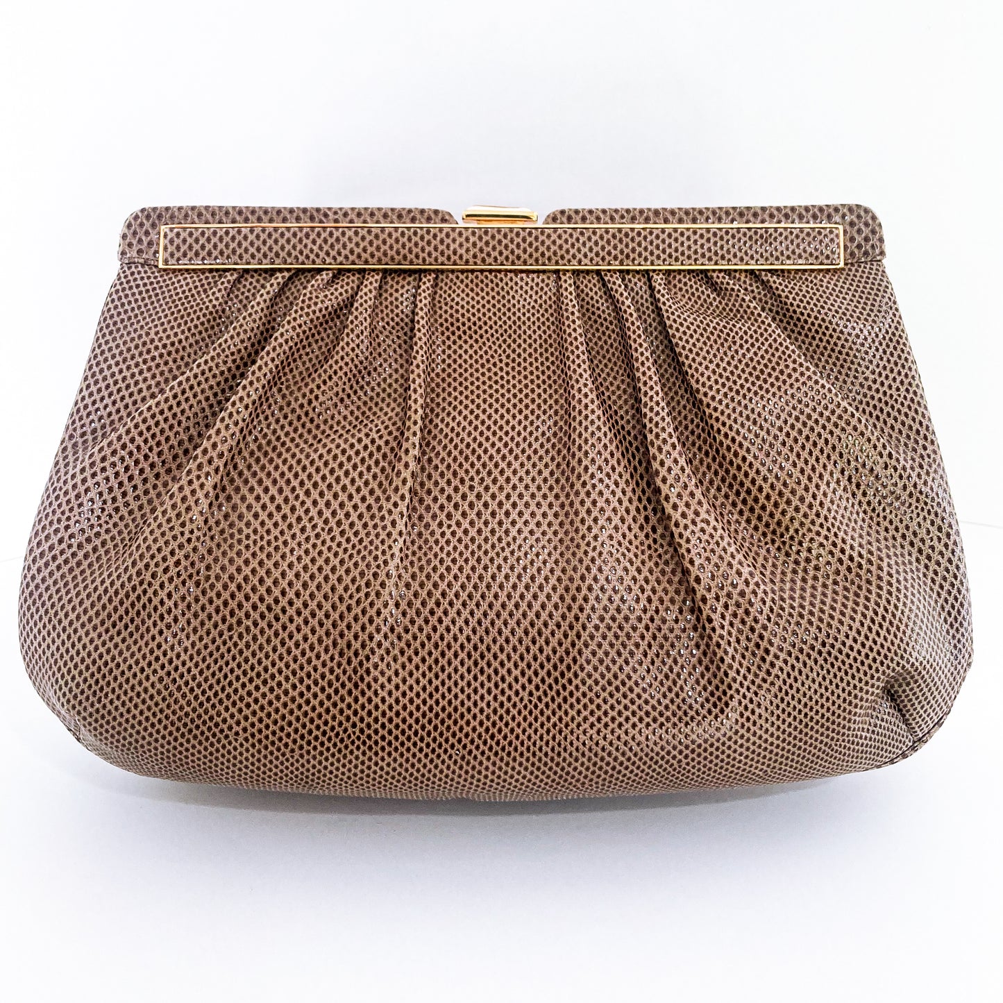 Vintage Judith Leiber Horn Lizard Leather Beige Handbag Clutch Crossbody Purse Back