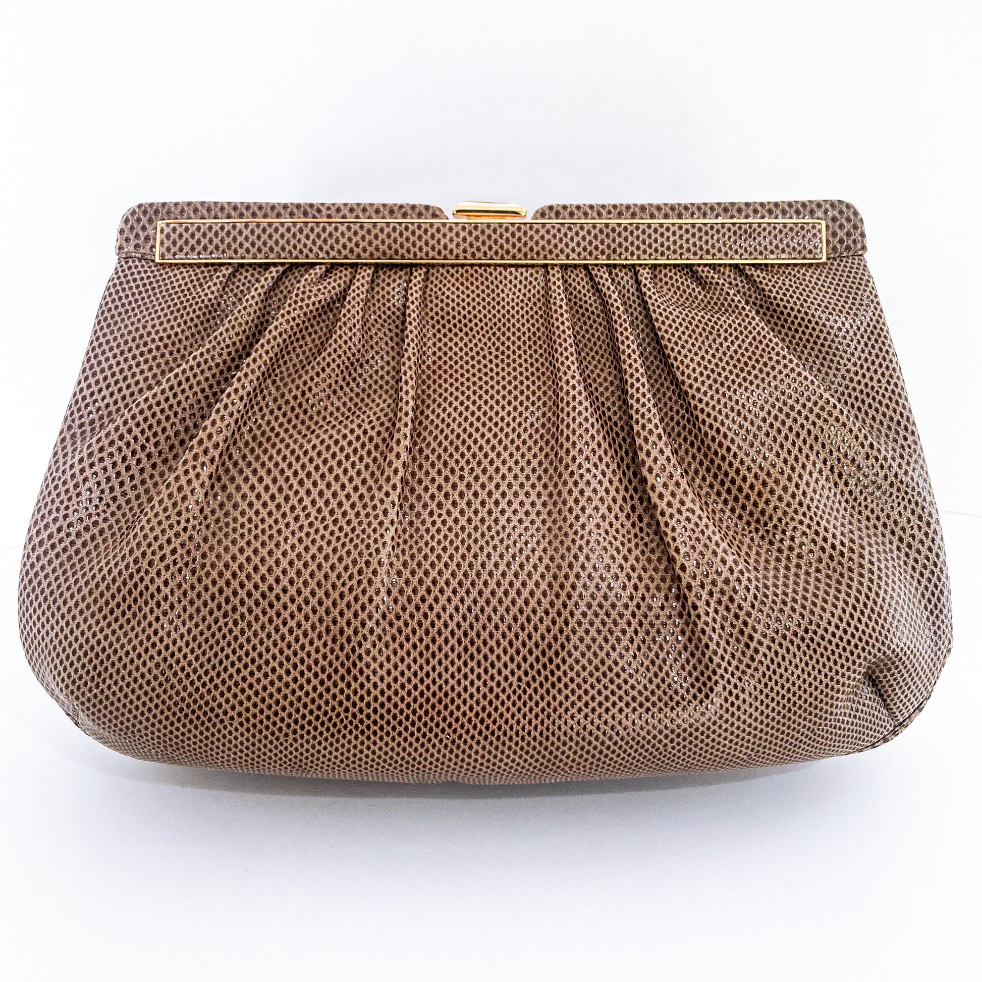 Vintage Judith Leiber Horn Lizard Leather Beige Handbag Clutch Crossbody Purse Back