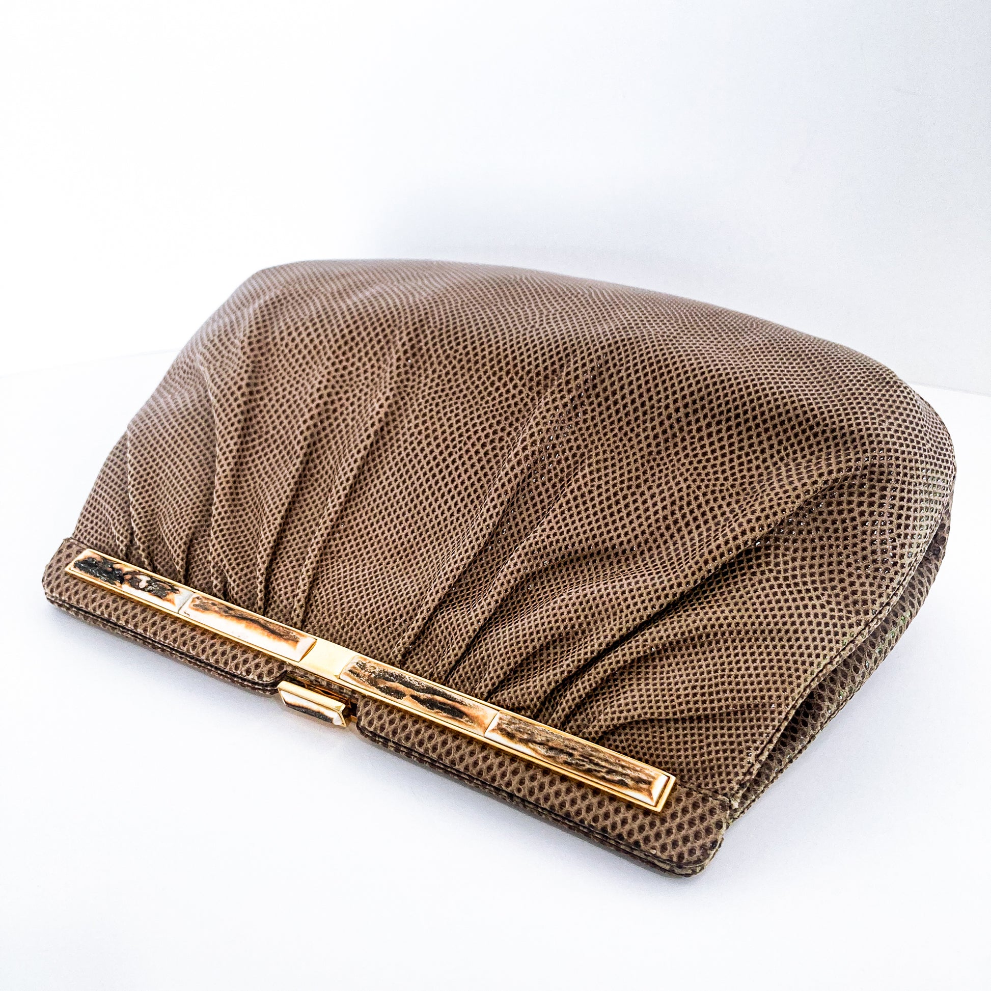 Vintage Judith Leiber Horn Lizard Leather Beige Handbag Clutch Crossbody Purse 3