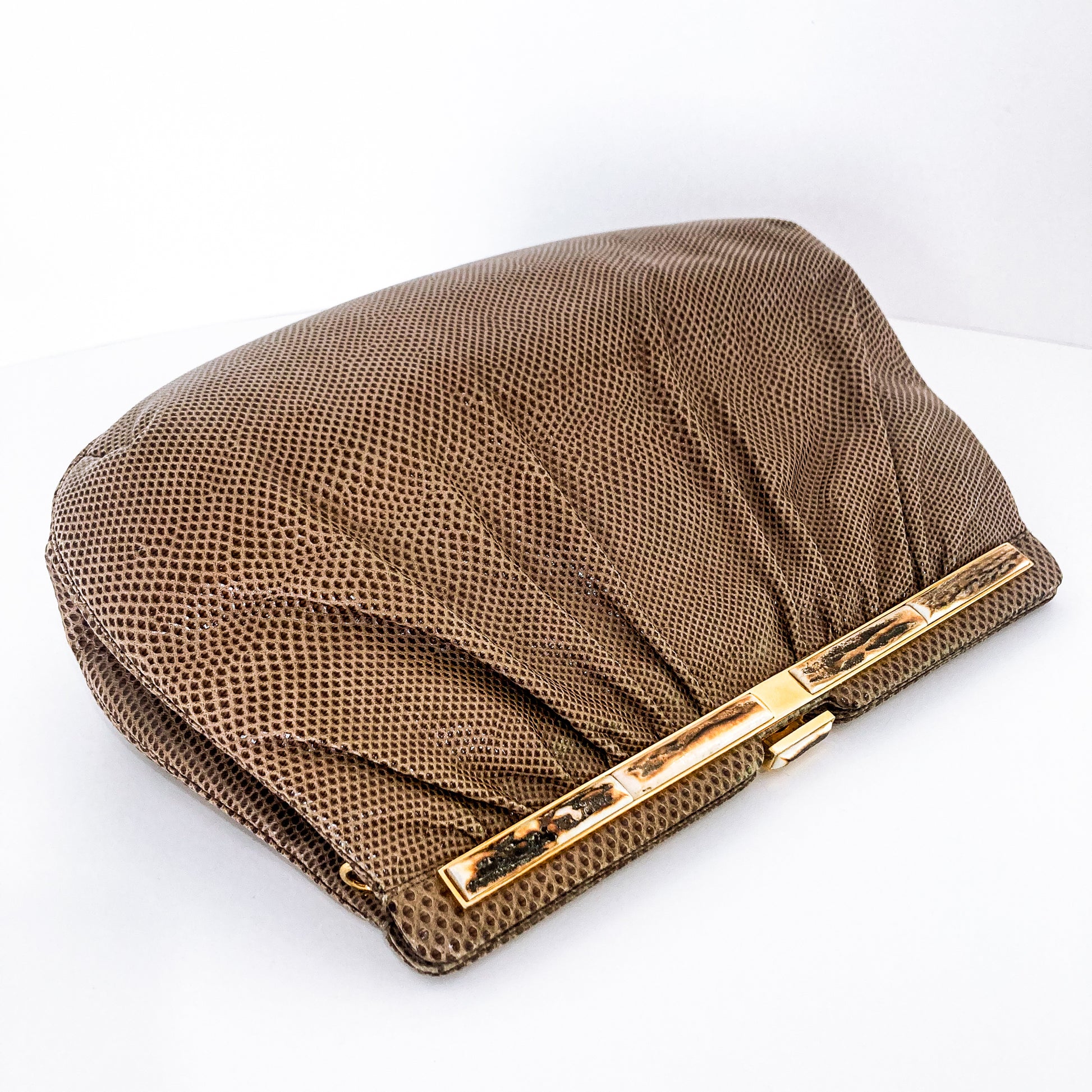 Vintage Judith Leiber Horn Lizard Leather Beige Handbag Clutch Crossbody Purse 4