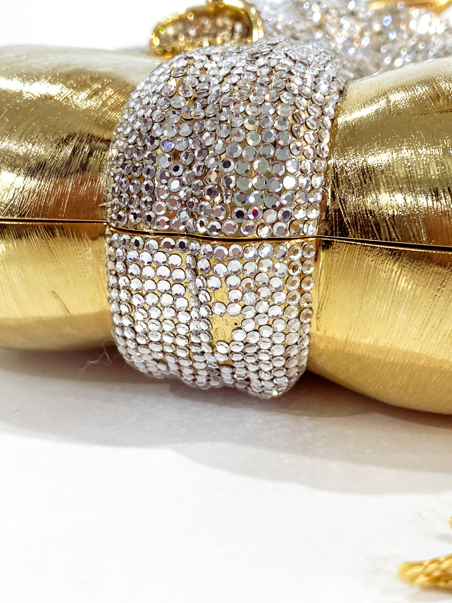 Vintage Judith Leiber Swarovski Crystal Gold Present Large Tassel Crossbody Clutch Bag